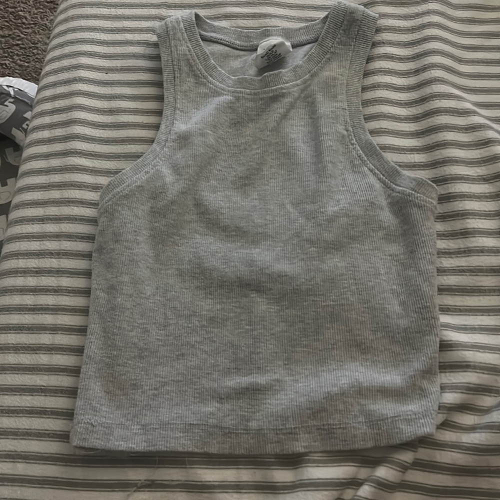 Gray high neck racer back cropped tank top size small